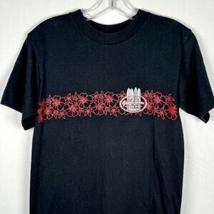 Vintage 90s Guess Men's T-Shirt Floral Beach Hawaiian Style Black Size S